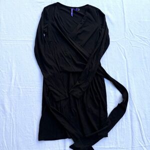 Seraphine Black Ribbed Knit Wrap Maternity Nursing Midi Dress Size 2